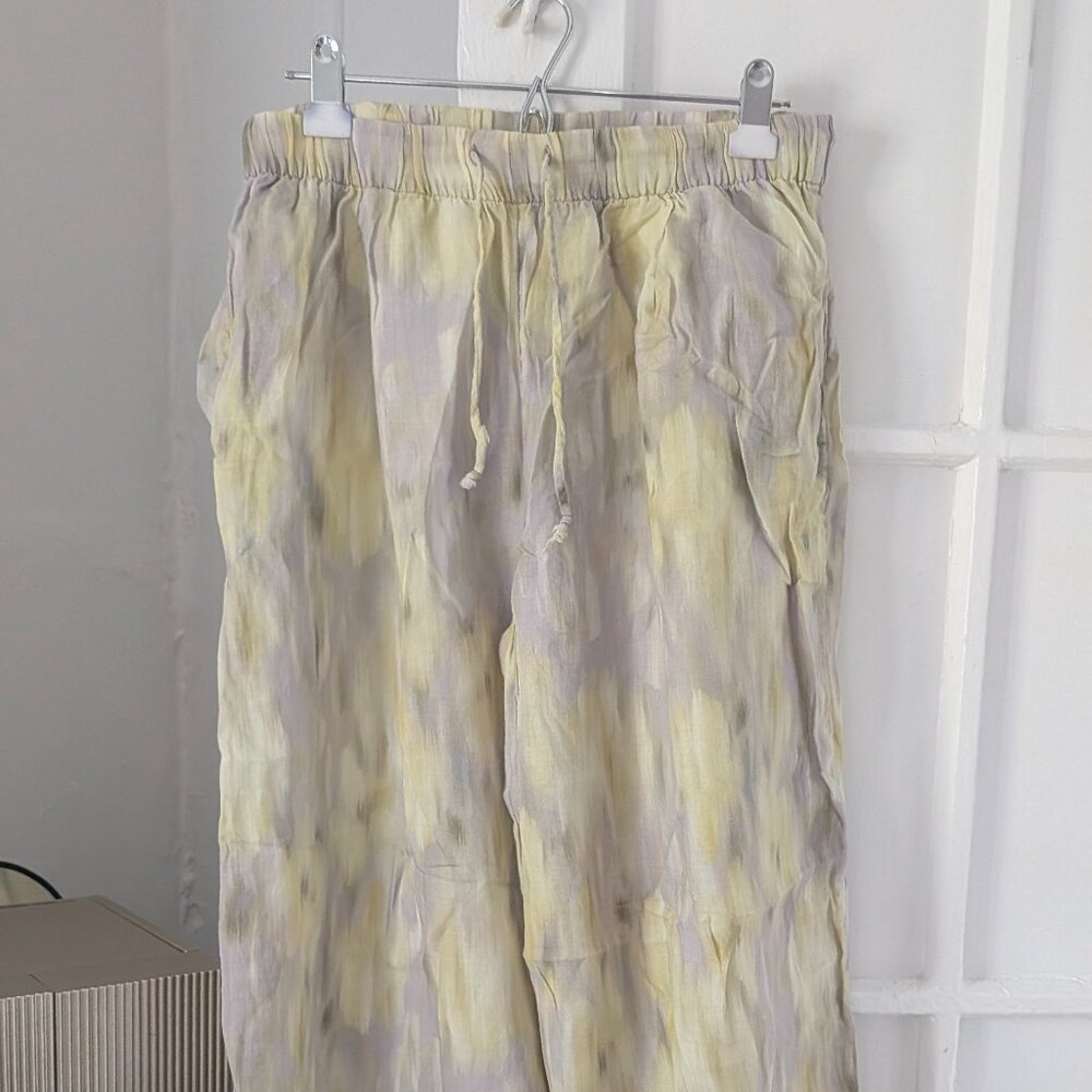 Zara Womans Rami Palazo Pants Size L Gray Yellow Green Wide